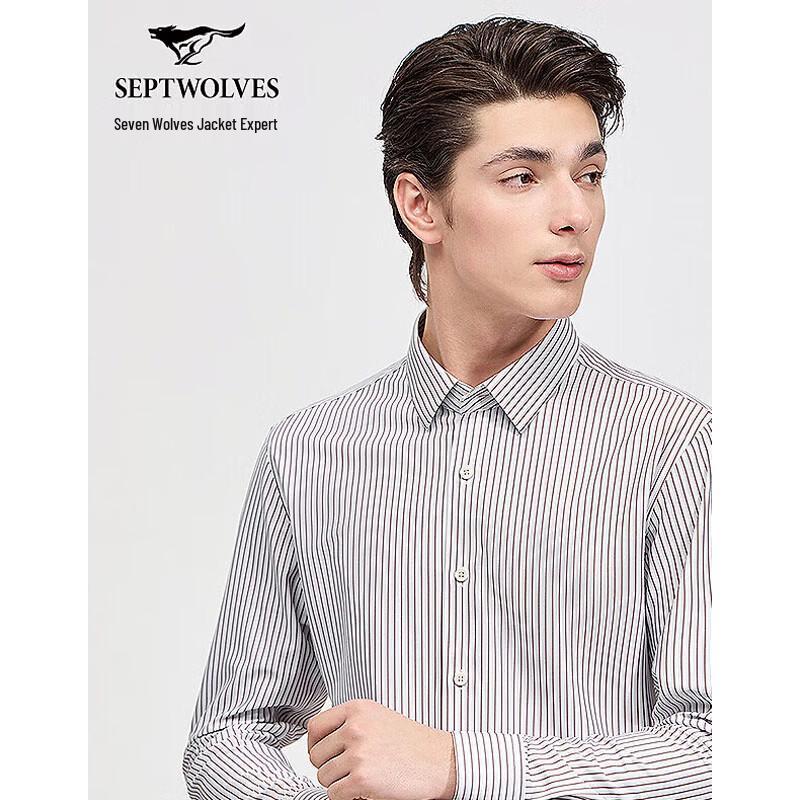 

SEPTWOLVES Men s Spring Lapel Striped Long-Sleeve Shirt XXXL