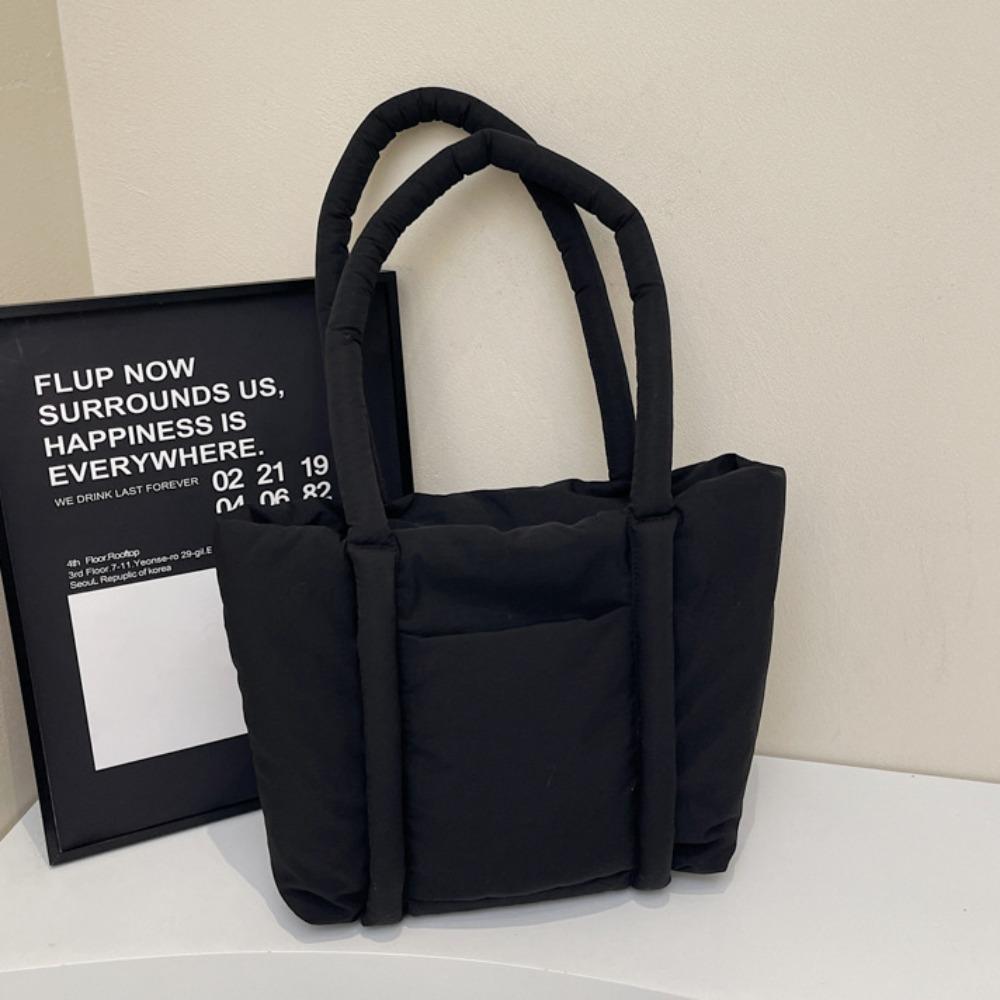Korean Style Down Cotton Shoulder Bag Solid Color Puffy Crossbody Bag  Office Worker