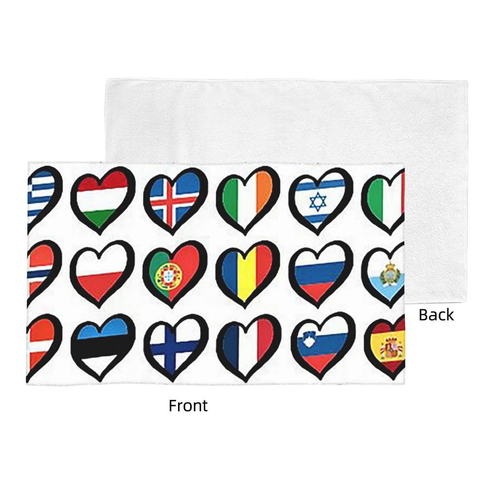 Concours Eurovision de la Chanson Drapeaux Cœurs ESC EBU Eurofan Serviette Visage Douce Séchage Rapide Piscine Bain Serviettes Coton Respirant