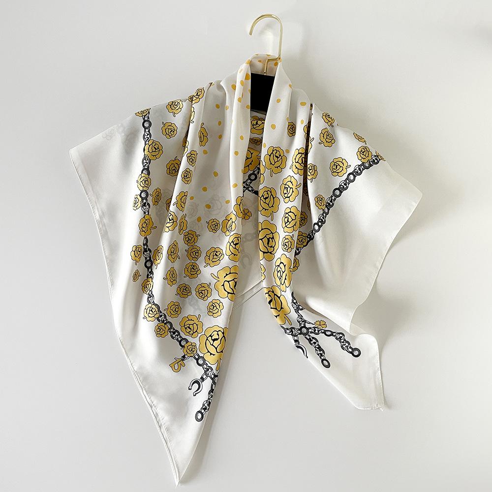 Écharpe Camélia Style Européen et Américain Écharpe Twill À la Mode Légère et Luxueuse Polyvalente, Grande Écharpe Carrée Châle Pare-soleil Foulard