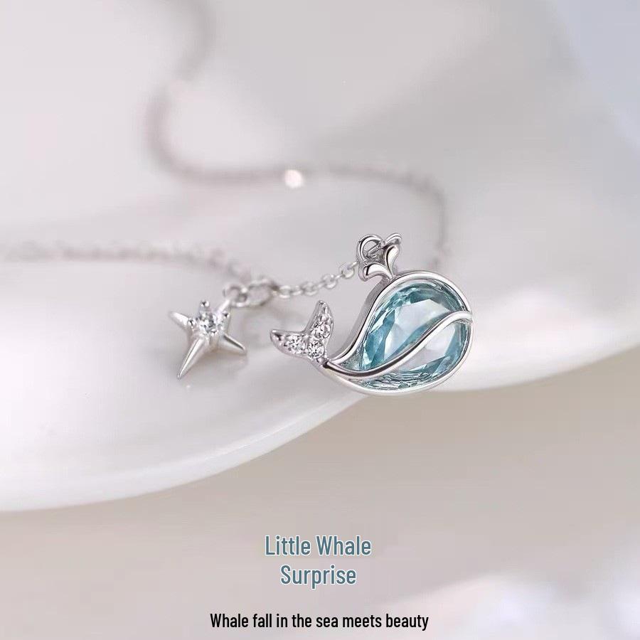 925 Sterling Silver Whale Pendant Necklace for Women - New 2025 High-End Light Luxury Clavicle Chain
