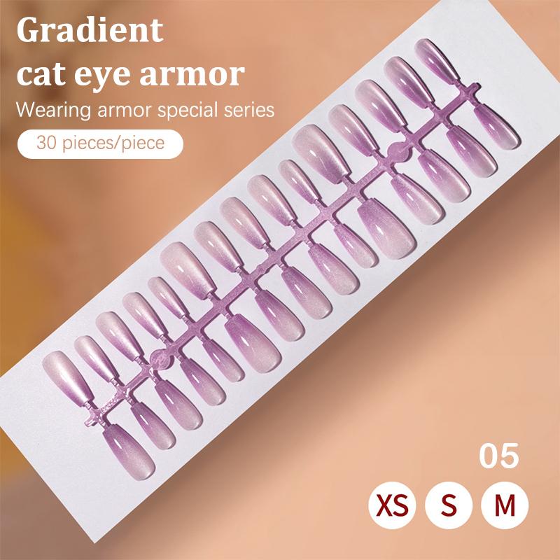 30Pcs Fake Nails French Style Gradient Cat Eyes Press On Full Cover Artificial Three Sizes Available False Nails Nail Enthusias