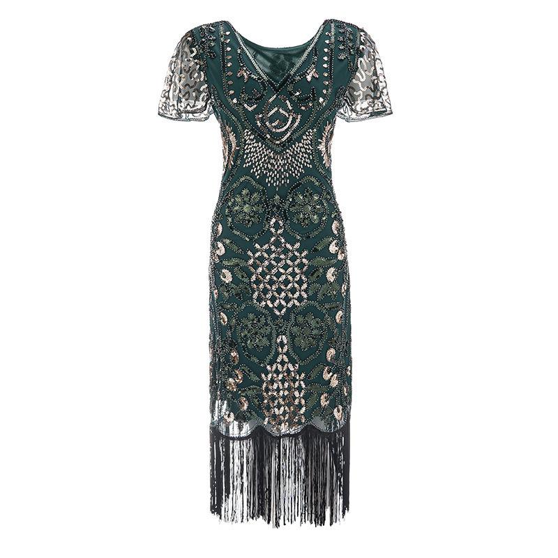 1920s Gatsby Sequined Evening Gown with Tassels