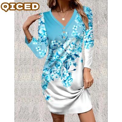 Fashion Autumn Winter  Long Sleeve V-Neck Casual Dresses