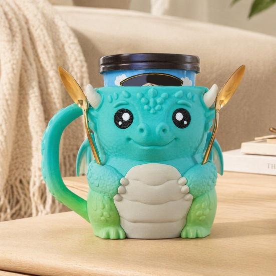 Eisbecherhalter mit Griff, 16 oz Behälter, mit integriertem Snackfach-Design, Niedrige isolierte Hülle mit Drachenmotiv für Desserts und Getränke