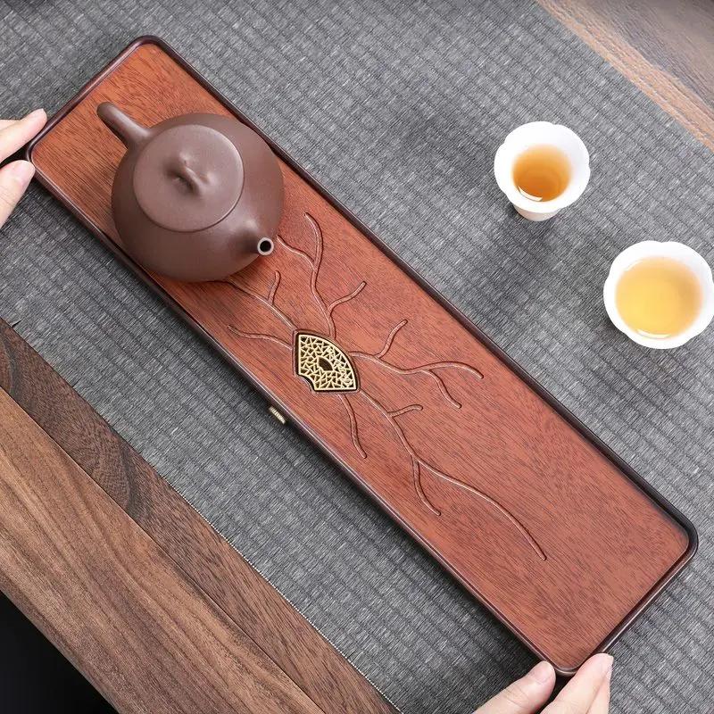 Rosewood Dry Brewing Tea Tray, Rectangular Anti-Slip Gongfu Tea Set with Drainage - Compact HomeUseWoodenTea CeremonyAccessories