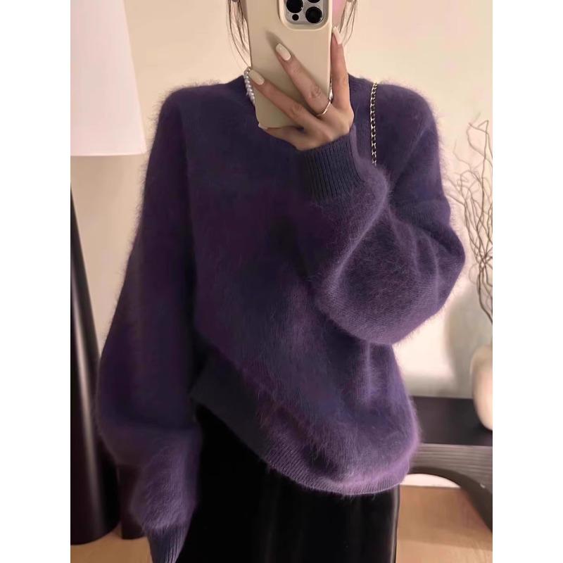 Premium grape purple mink fleece sweater women s autumn and winter soft waxy lazy wind with raccoon fleece knitted sweater s recommended 75-95