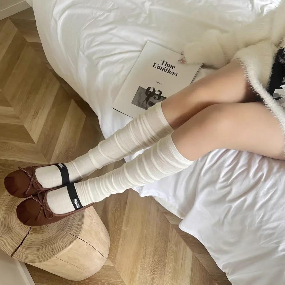 1 Pair Sweet Solid Color Thigh High Stockings Thin Breathable JK Socks Loose Bubble Toe Design Ballet Hosiery for Women