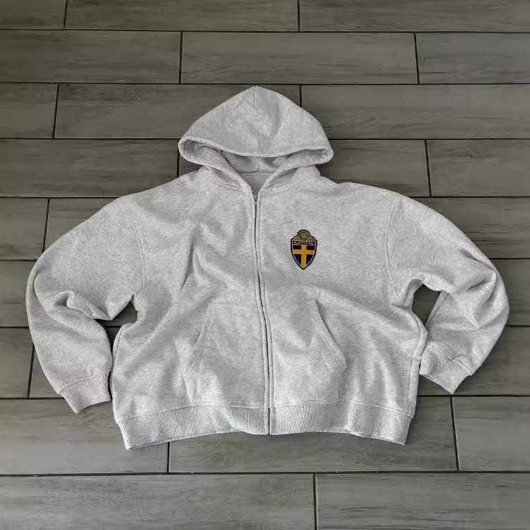 Graues besticktes Kapuzenpullover- und Jogginghosen-Set - Amerikanischer lässiger Herbst-/Winter-Trend