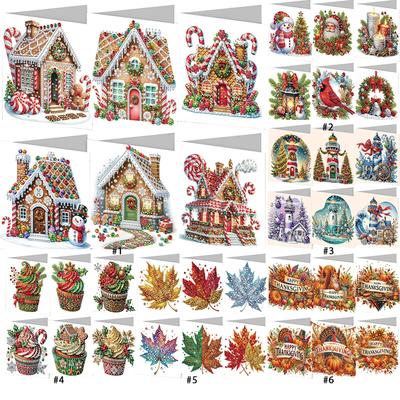 Conjunto de Cartões de Boas Festas de Pintura Diamante DIY de 6 peças Designs de Natal Strass Arte Diamante Mosaico Cartões Postais para Festivais e Celebrações