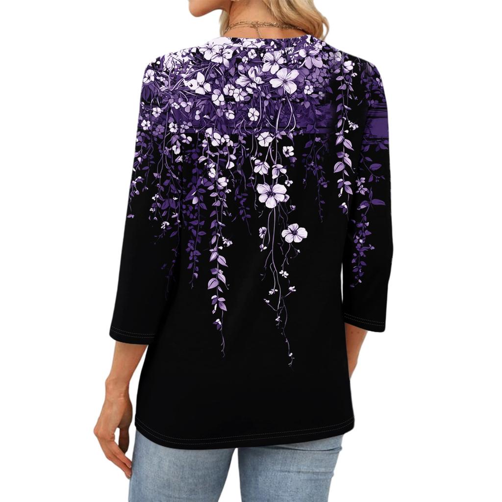 343/4 Sleeve Shirts For Women Cute Print Graphic Tees Blouses Casual Plus Size Basic Tops Pullover