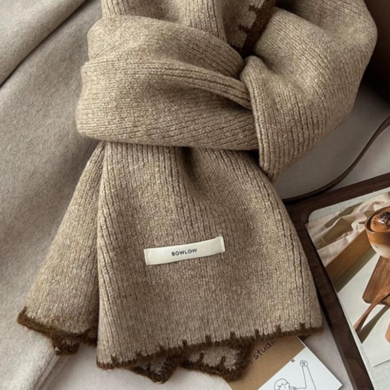 Wool Blend Knitted Winter Scarf for Women Student Warm Versatile High-End Neck Wrap