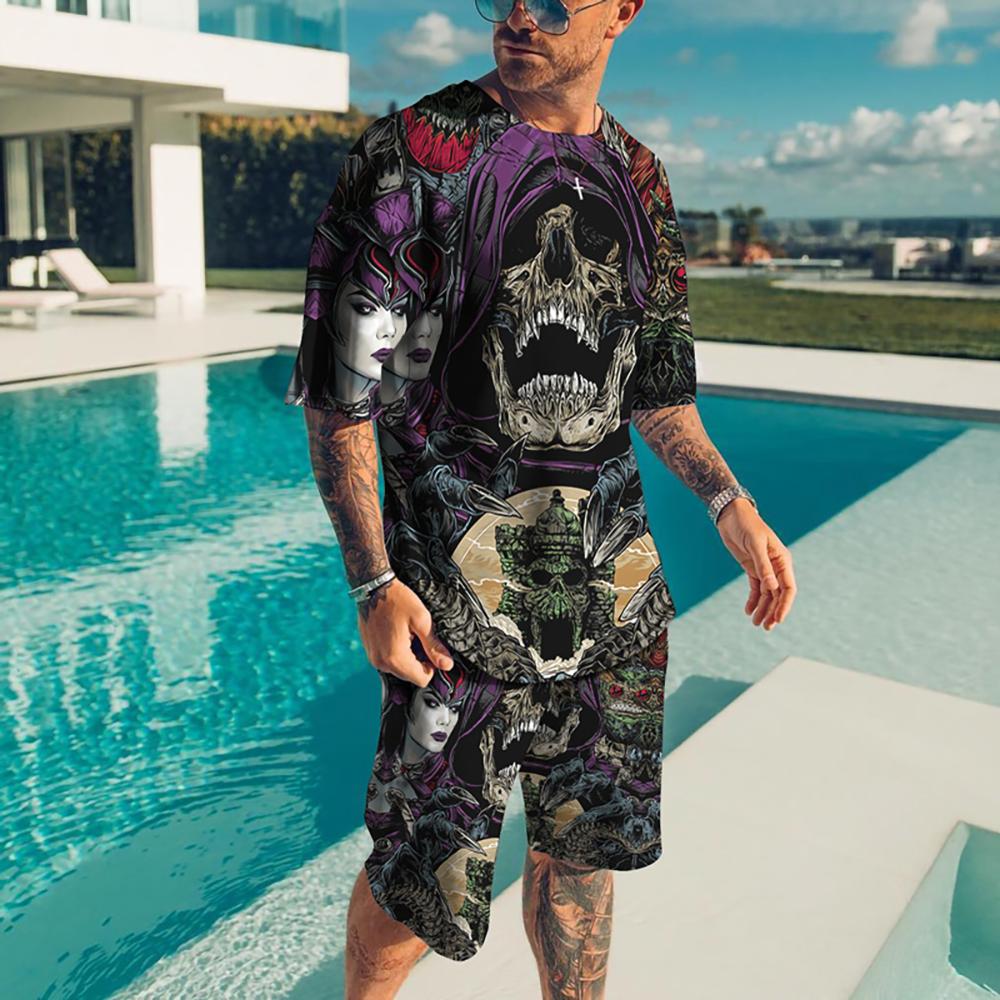 

Мужские спортивные костюмы больших размеров с 3d принтом, футболка, шорты, модные высококачественные пуловеры с короткими рукавами, мужские комплекты уличной одежды из 2 предметов 5XL