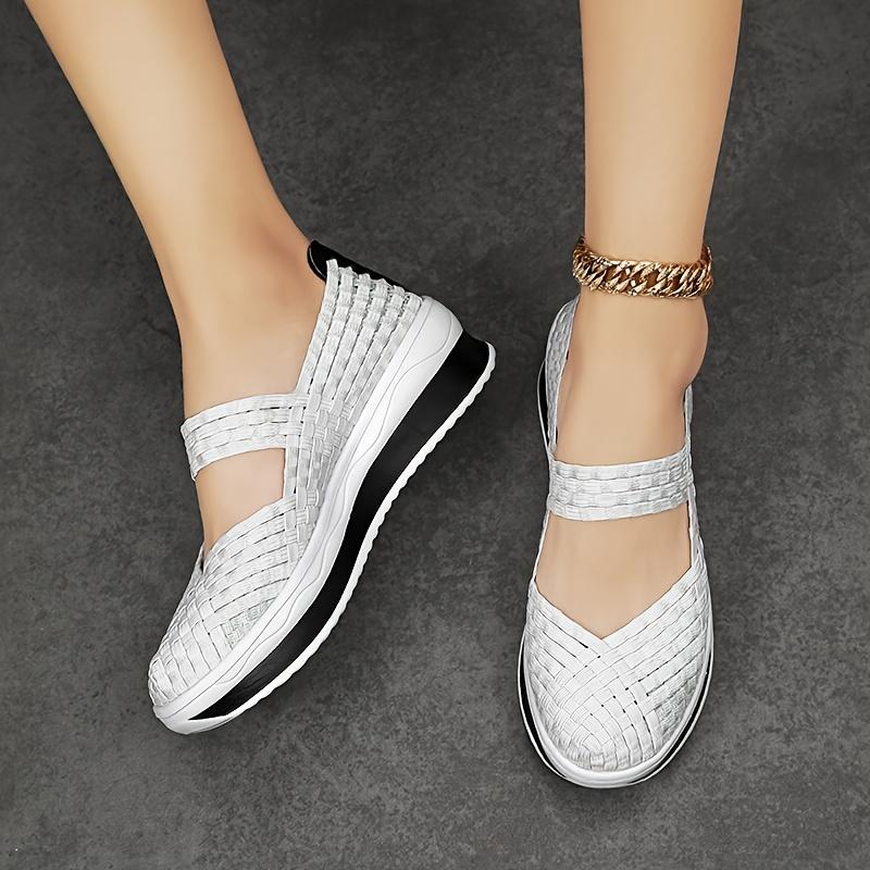 Women'S Fashion Casual Hand-woven Shoes, Solid Color, Low Top, Slip-on, Plain Toe, Summer Season,Fabric Insole, No Printing,