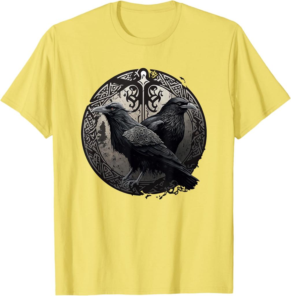 Huginn Muninn Ravens Norse Mythology Viking Symbol Graphic TShirt Men Casual Cotton Tee