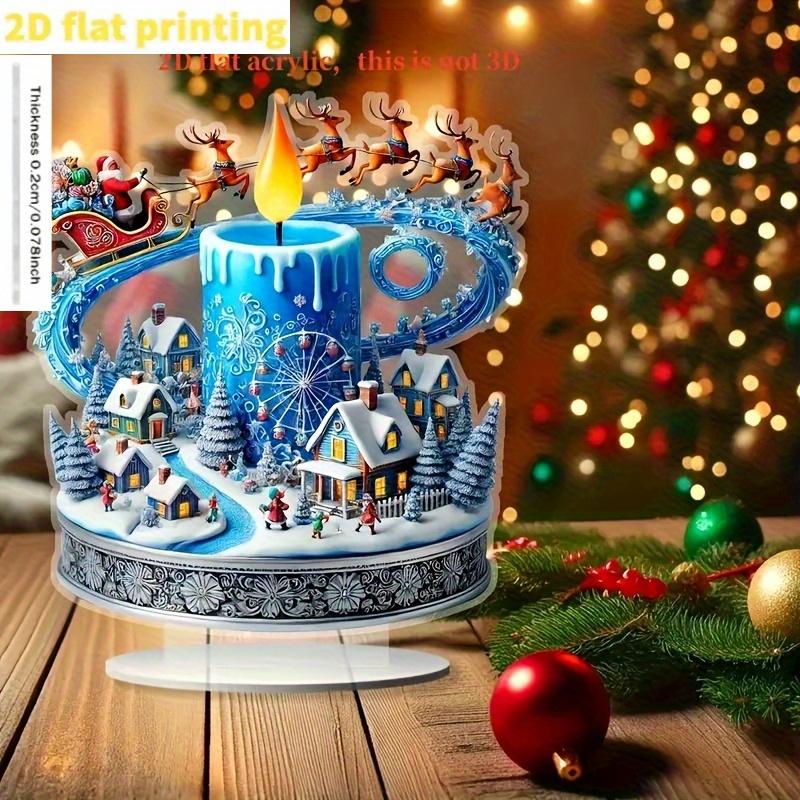 2D Flat Acrylic Candle Carousel with Snow Decoration, Indoor and Outdoor Decoration - No Battery/electricity Required, Free Day Decoration