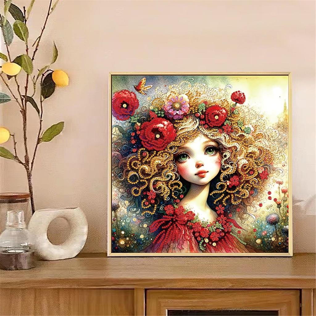 Little Girl Partial DIY Irregular Drill Crystal Painting Art Craft for Adults/Beginners Gift Idea Home Decor 11.81x11.81inch
