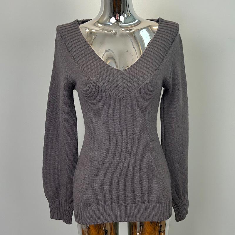 

Women s Korean Dongdaemun Solid Color V-Neck Casual Knitwear One Size серый