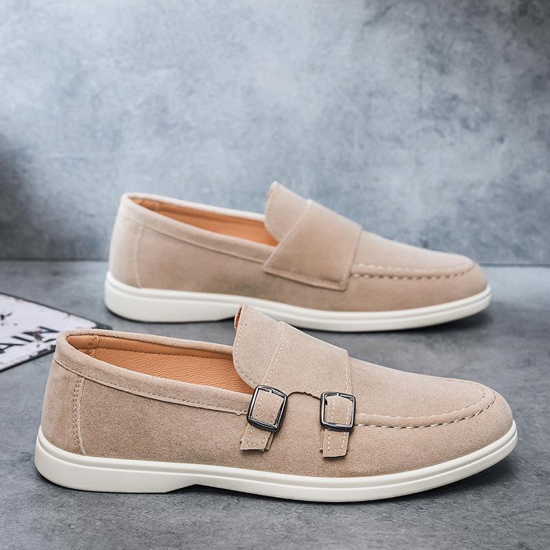 Men's Casual Shoes Suede Loafers Fashion Slip on Leather Shoes Soft Solid Dress Shoes Wedding Flats Business Men Shoe