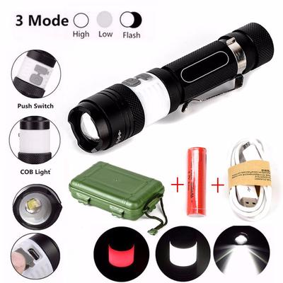 12000lm XML T6 LED Zoom Flashlight 18650 Torch USB Rechargeable Lamp Light Set