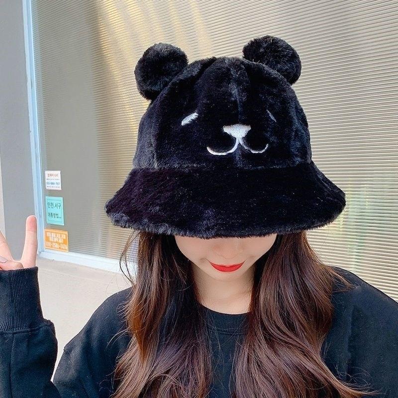 Autumn And Winter Fisherman Hat Women'S Bear Ears Plush Hat Korean Version Cute Soft Warm Plus Velvet Thickened Basin Hat