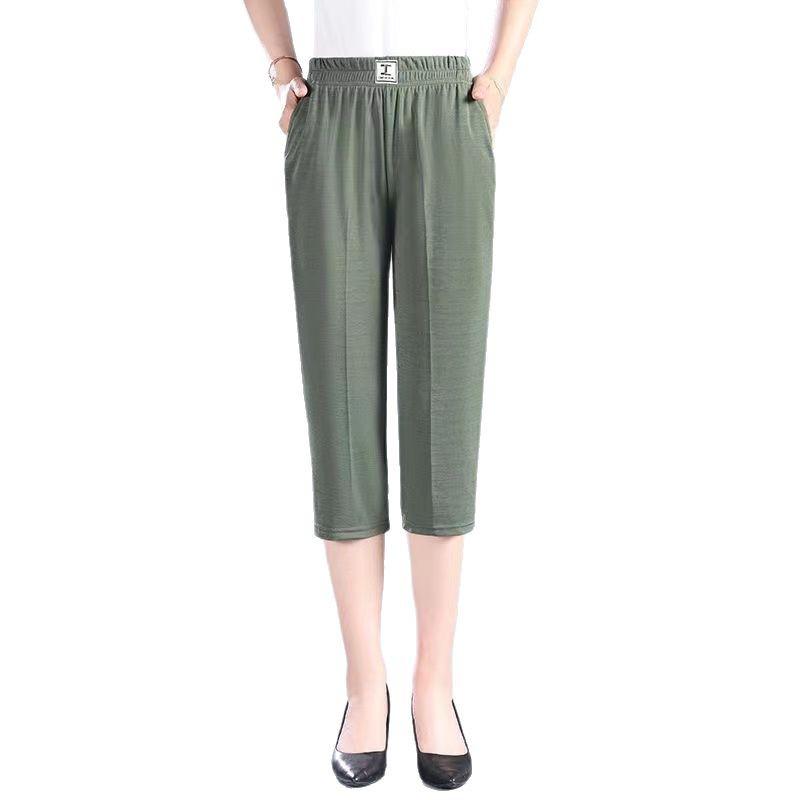 Ice Silk Summer Pants for Middle-Aged Women – Lightweight, Seven-Point Length