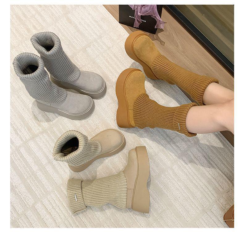 2025 Elastic Knit Sock Boots: Single-Sided Lining, Casual Autumn/Winter, Versatile Streetwear, College Style, Brown.