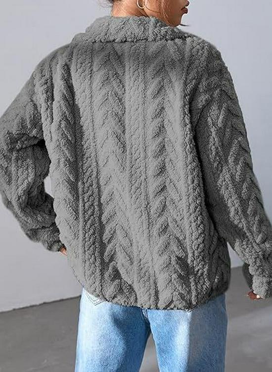 2026 Women's Solid Color Casual Zipper Cardigan with Stand Collar Fleece Jacket