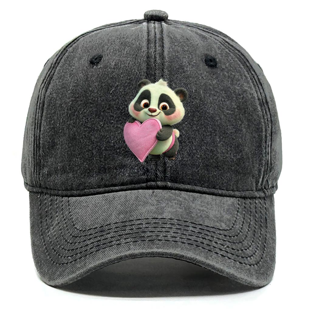 Cute Panda Pink Heart Printed Baseball Cap Adjustable Snapback Baseball Hat Unisex Stylish Womens Cap For Hiking Camping Outdoor