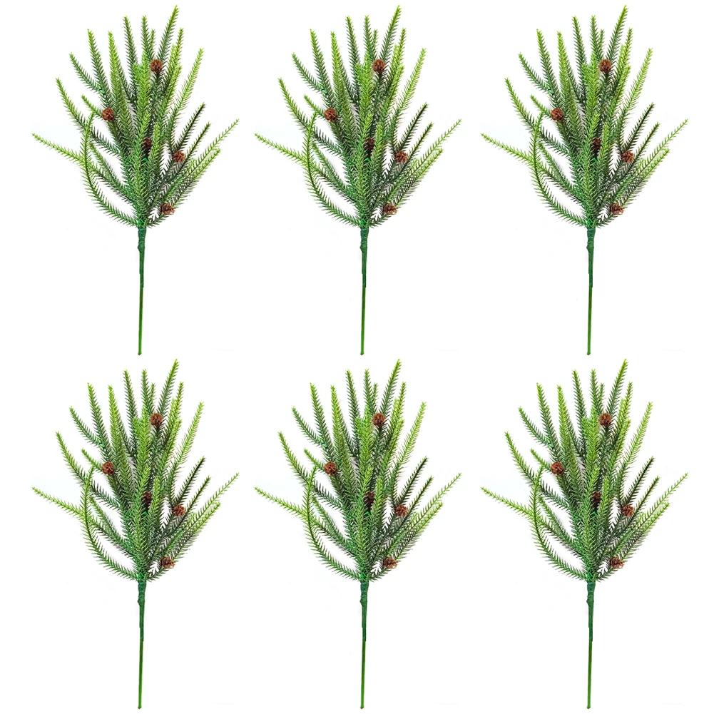 

6 шт. Искусственные сосновые ветки с шишками, пластиковые ветки кедра, 45 см для рождественского украшения дома