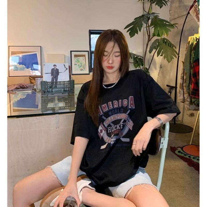 

Новая летняя женская футболка с коротким рукавом и свободным плечомjavascript: 2XL чёрный