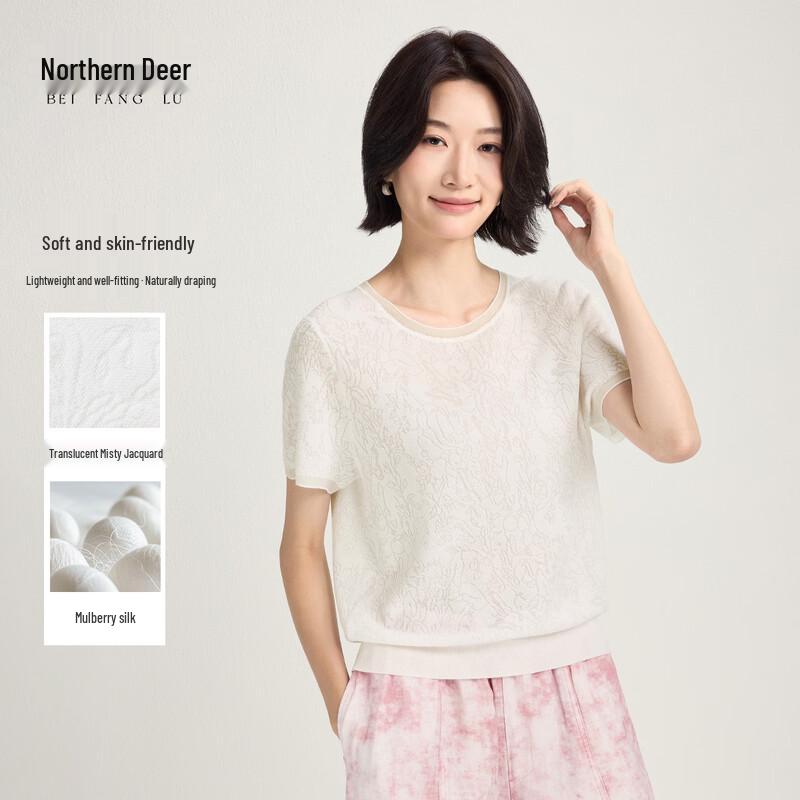 Women s French Jacquard Knit Short Sleeve T-shirt XL