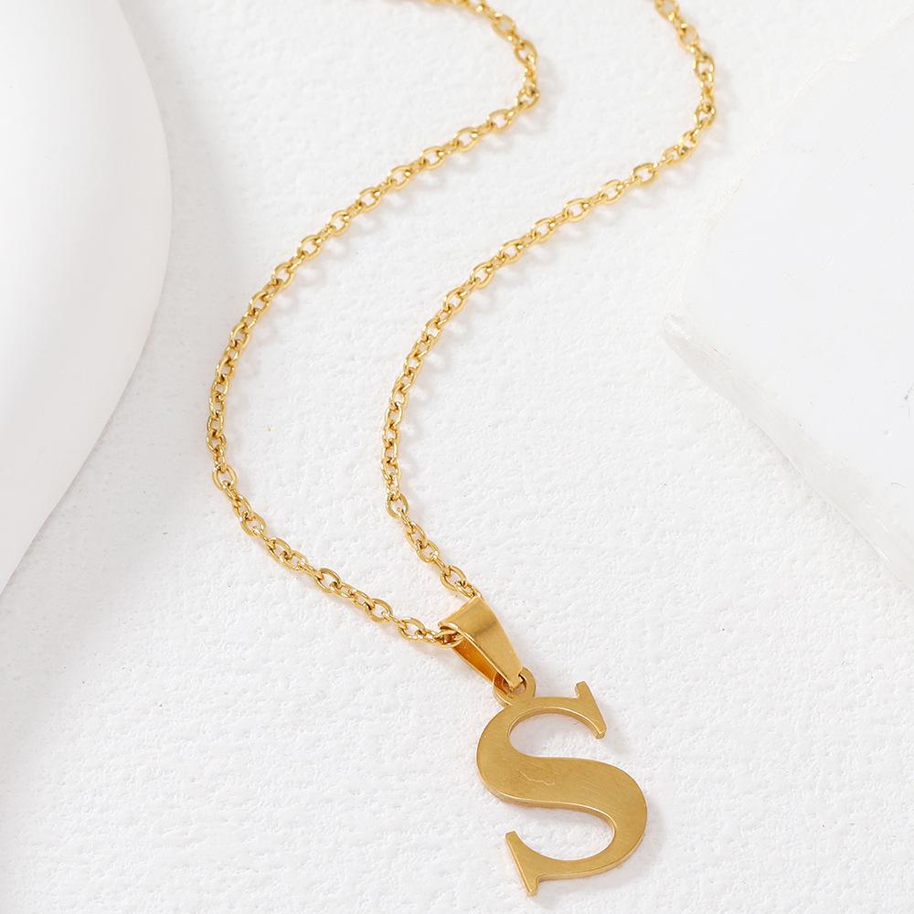 Polished Stainless Steel Alphabet Necklace - Women's Daily Wear Clavicle Chain