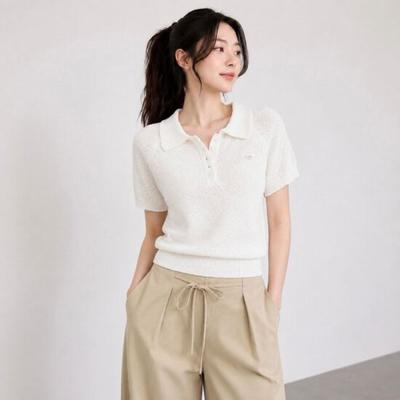 Mizqz Summer Boucle Button Collar Short Sleeve Knit