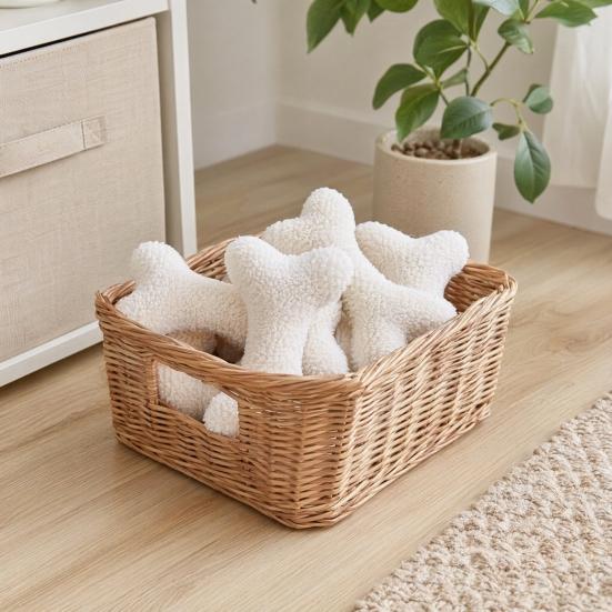 Plush Squeaky Bone Dog Toy Soft Lamb Wool Chewing Toy with Built-In Sound Washable