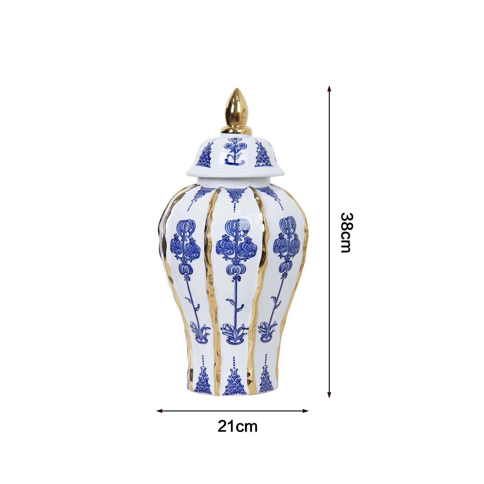 Сине-белый фарфоровый позолоченный кувшин: Декоративная ваза для цветов для гостиной и прихожей