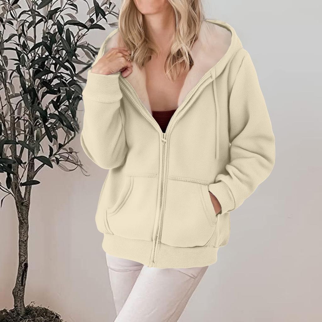 Women's Fashion Casual Sweatshirt Loose Zipper Cardigan Long Sleeve Hooded Jacket