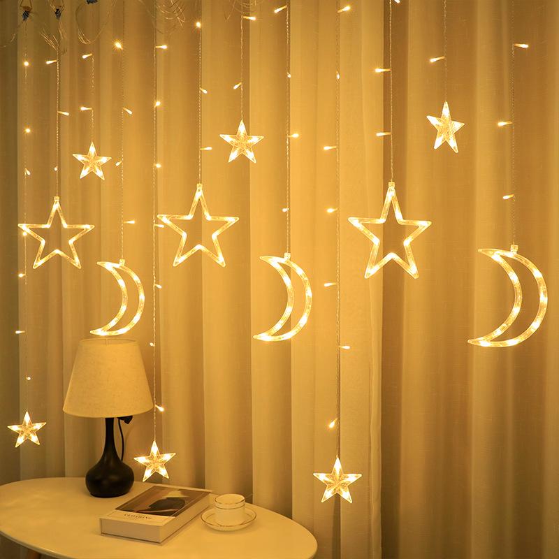 Colorful LED Star Moon Curtain String Lights for Bedroom Decoration
