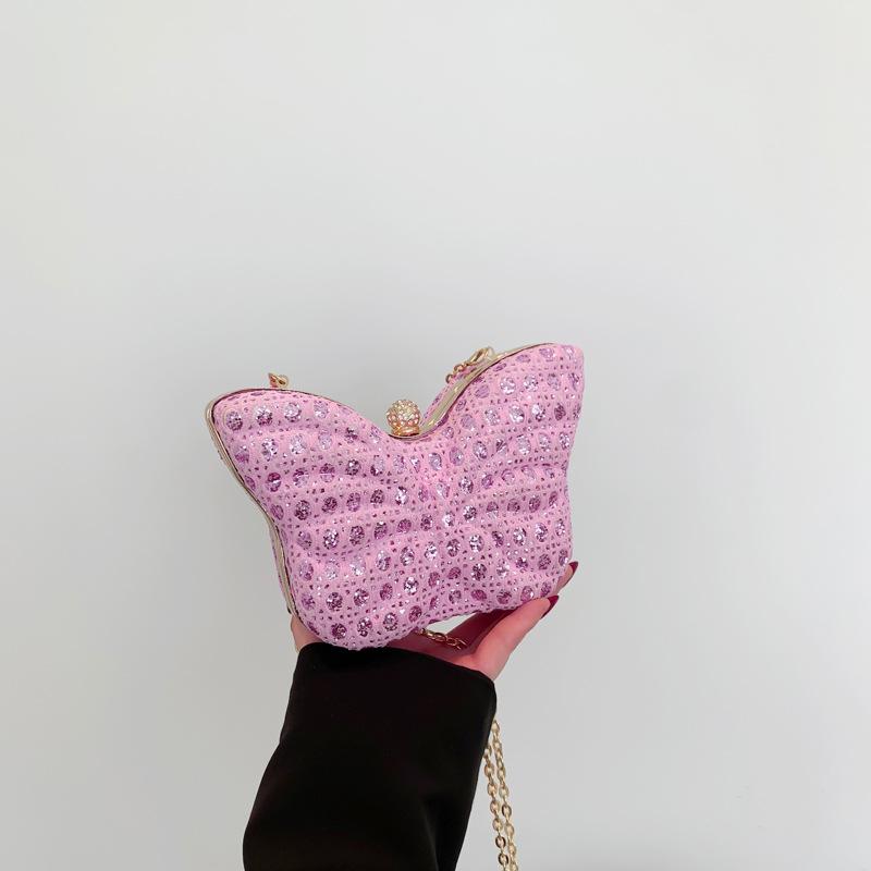 

Летняя универсальная премиальная сумка-мессенджер женская сумка 2025 новая сумка-ракушка с цепочкой в виде бабочки с пайетками розовый