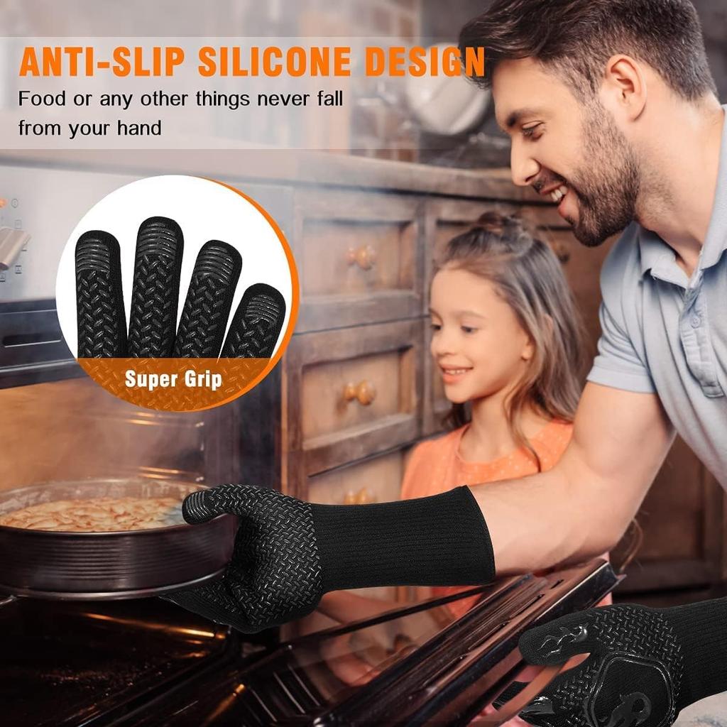 HAMITOR BBQ Grill Gloves Heat Resistant: 1472℉ High Temp Resistance Fireproof Glove for Grilling Smoking Barbecue - Washable Long Oven Mitts