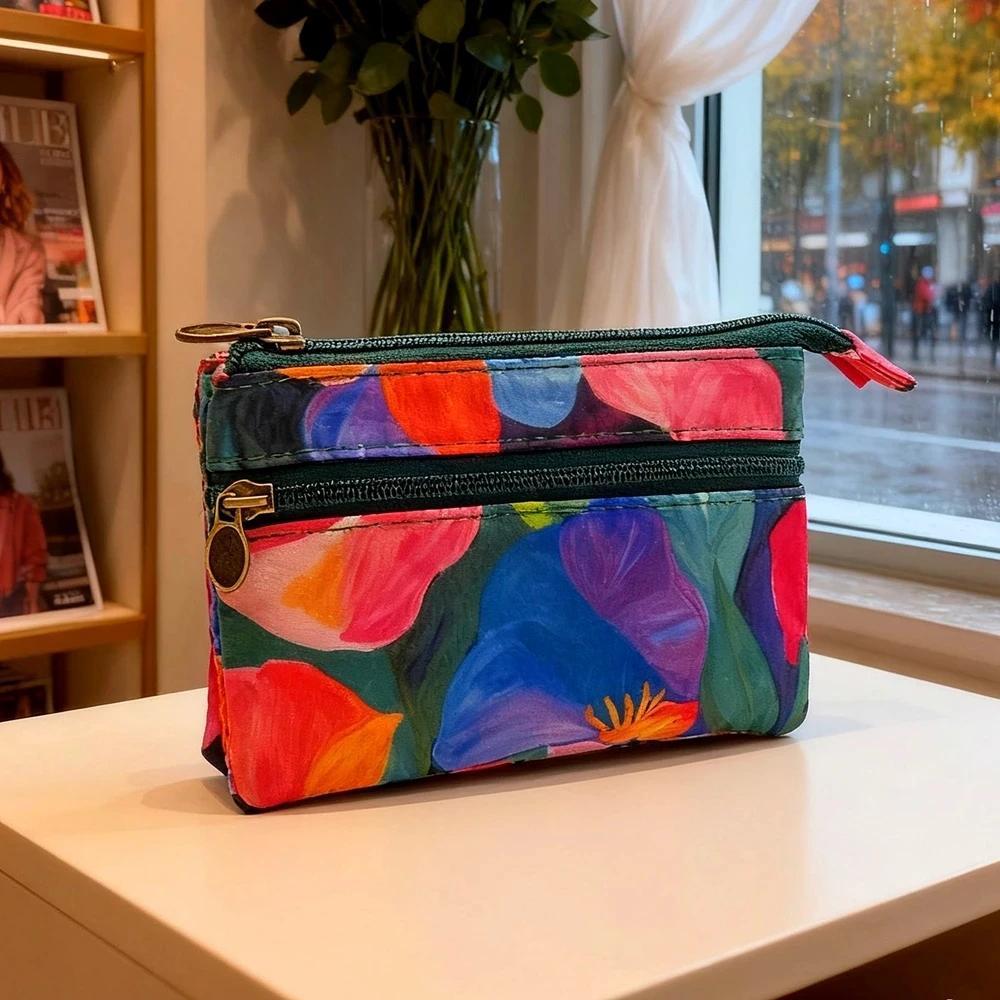 New Fashion Flower Multi-layer Cotton Fabric Coin Purse Women Card Wallet Small Change Bag Retro Canvas Female Hand Purses Pouch