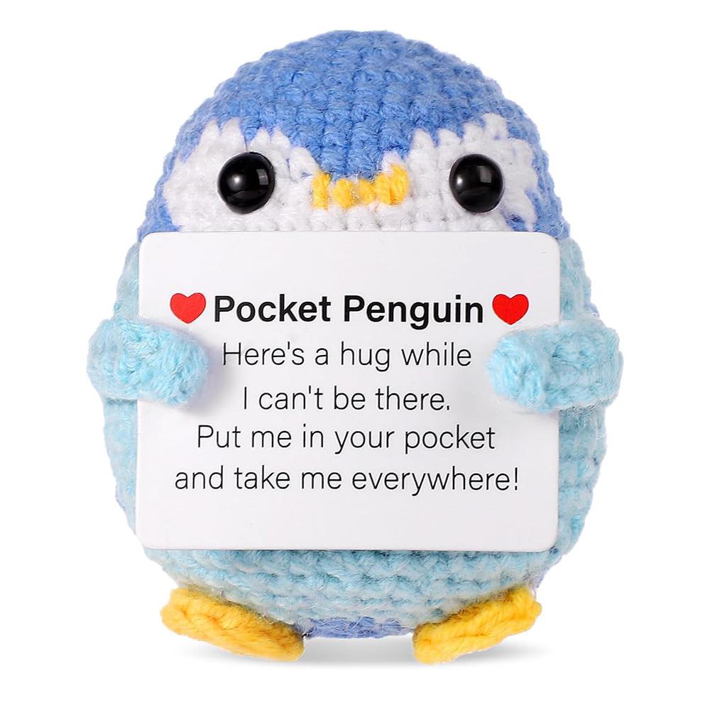 Handmade Positive Penguin Doll With Card Home Decoration Knitted Penguin Christmas Doll Ornament Room Decor Christmas Party Gift