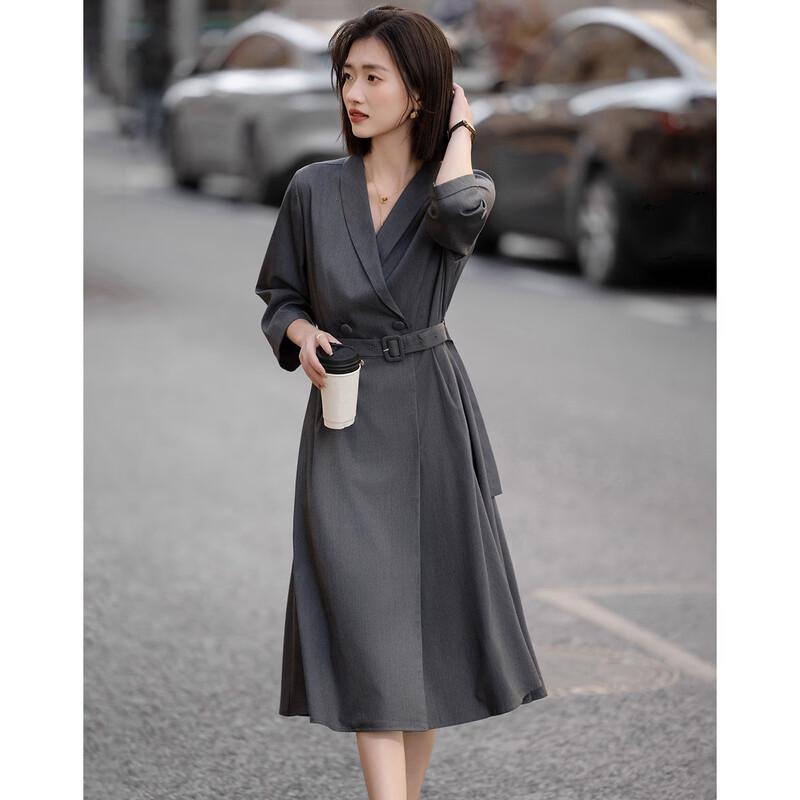 Demana Women s Shawl Collar Double-Breasted A-Line Dress M