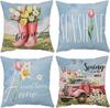 Spring Summer Pillow Covers Set Of 4 Floral Throw Pillow Covers Hello Sunshine Flower Cushion Covers Square Soft Pillow Cases