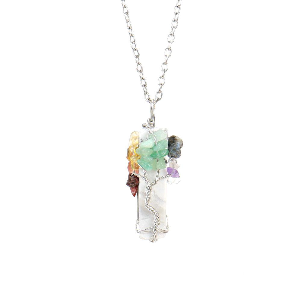Natural Stone Irregular Crystal Strip Winding Gravel Tree Of Life Pendant Necklace N673