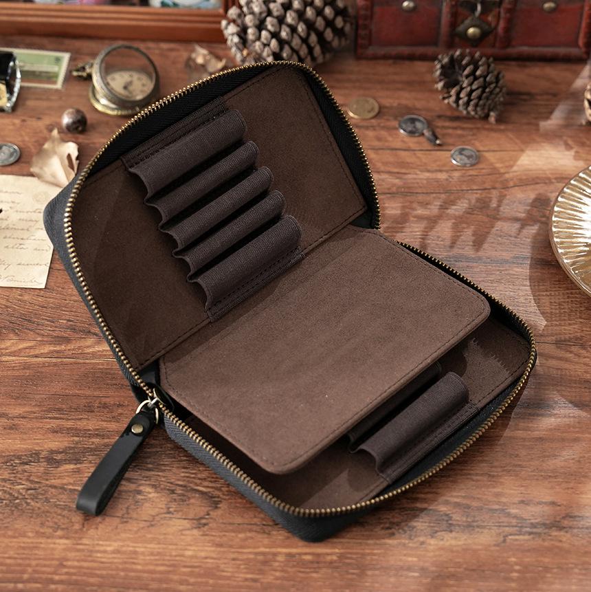 Crazy Horse Rindsleder Retro 10-Schlitz Füllfederhalter-Etui mit Reißverschluss