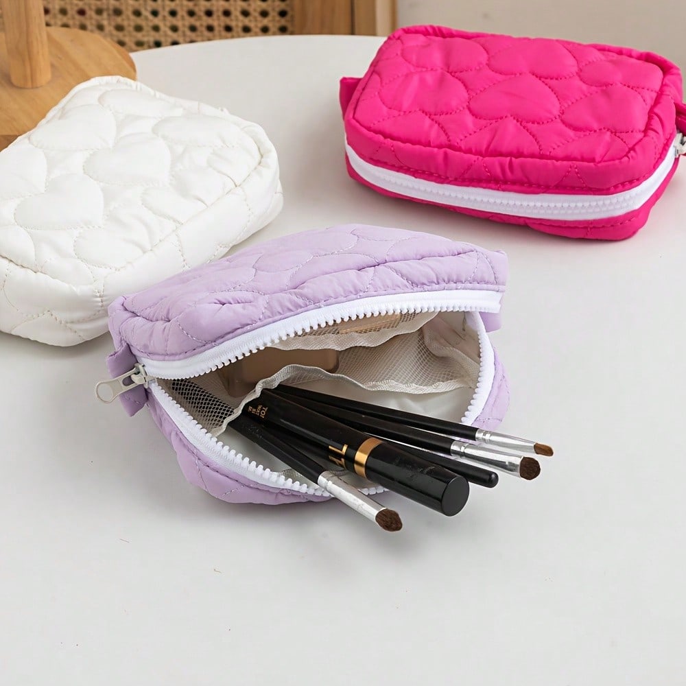 1pcs Cute Candy Color Love Makeup Bag, Portable Mini Handheld Storage Bag, Girl's Heart Portable Small Item