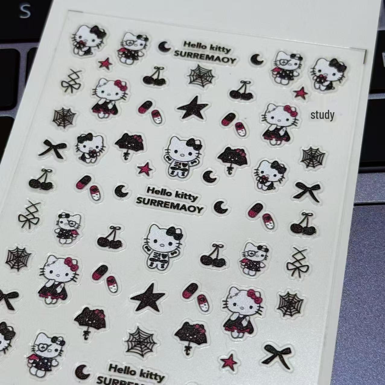 Hello Kitty 3D Embossed Nail & Camera Stickers - Cute Cartoon Designs
