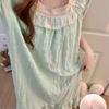 2026 Summer Women's Nightgown: Cloud Cotton, Bra Pads, Short Sleeve, Lace Trim Long Dress