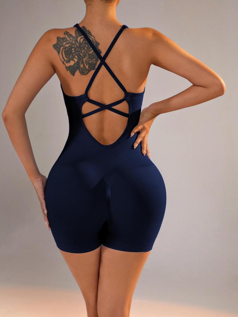 Women's Nude Feel Backless Yoga Jumpsuit - Spring/Summer Fit
